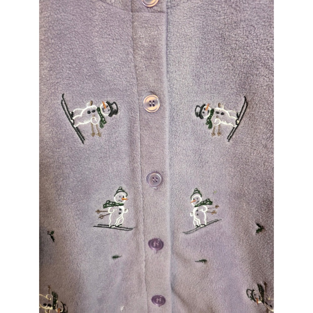 Vintage Christopher & Banks Fleece Cardigan Sweater Purple Snowman Ski Large - Picture 6 of 13